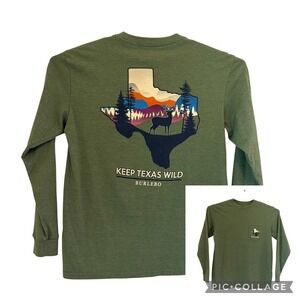 Burlebo Mens Keep Texas Wild Long Sleeve Pocket T-Shirt Green Graphic Medium
